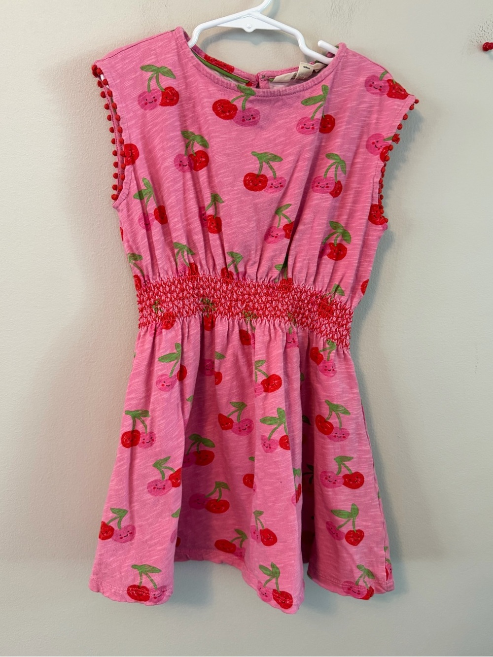 Mini Boden Pink Cherry Print Smocked Waist Dress